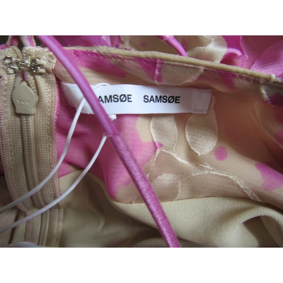 Samsoe Samsoe Pink Kirigami Floral Dapples Ruched Satin Burnout Dress Large NWT - Picture 6 of 6